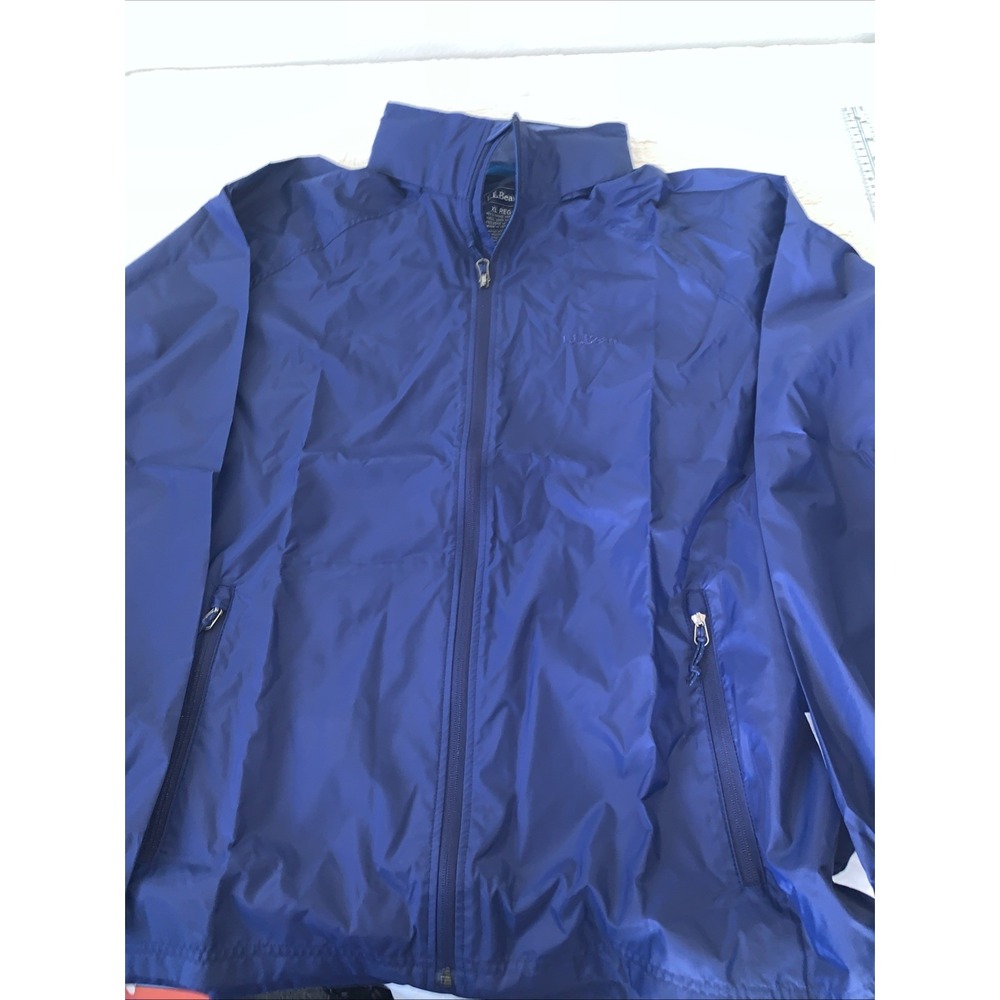 LL Bean Jacket Mens XL Royal Blue Casco Bay Full Zip Windbreaker Hooded Packable